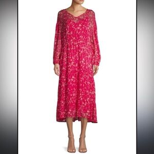 NEW Free People Small Pink Sheer Wallflower Midi Dress Floral Cottage Prairie